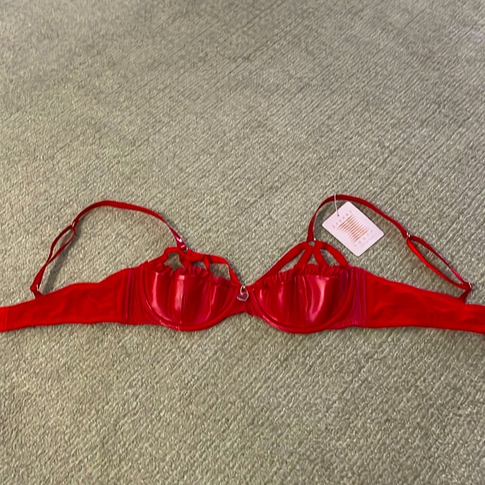 NWT Savage Fenty red leather balconette bra 36C